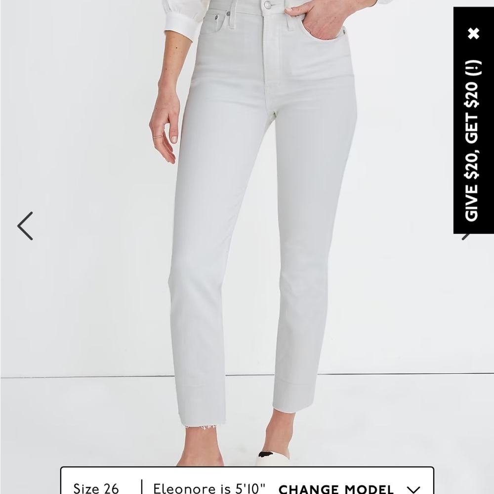 Madewell The perfect vintage jeans, white raw hem size 24